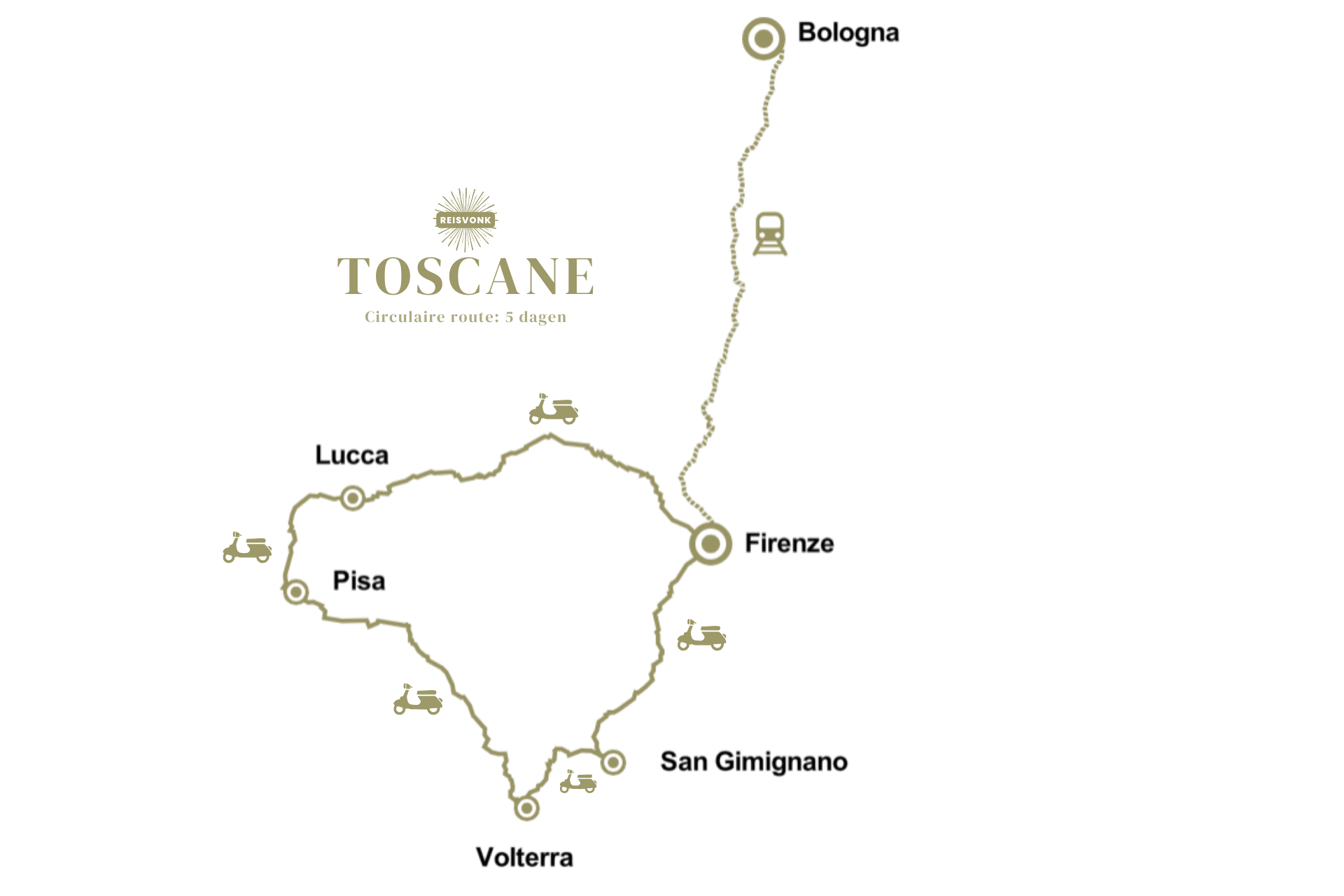 Kaart 5-daagse route door Toscane